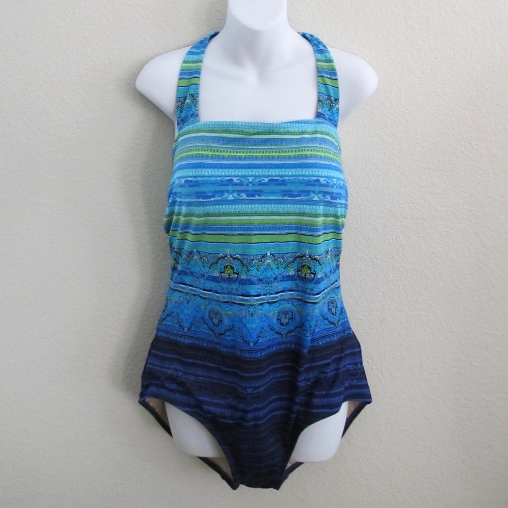 Tropical Escape One Piece Swim Suit Plus 20W Blue